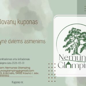Dovanų kuponas ( 1 nakvynė namelyje dviems asmenims penktadienį arba šeštadienį ) GALIOJA IKI 2026-05-01