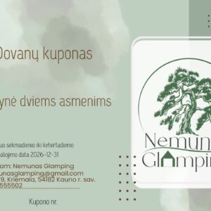 Dovanų kuponas ( 1 Nakvynė namelyje dviems asmenims nuo sekmadienio iki ketvirtadienio ) GALIOJA IKI 2026-12-31